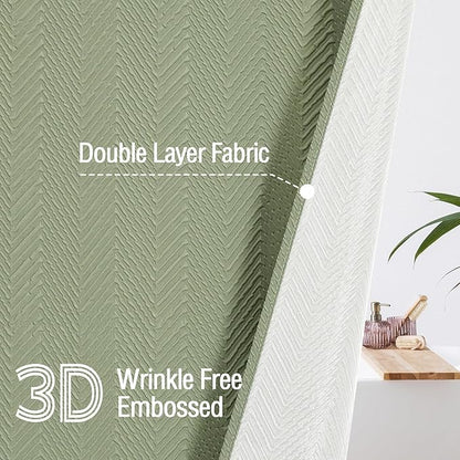 Gibelle Sage Green Shower Curtain for Bathroom, 3D Embossed Textured Fabric Shower Curtain, Modern Farmhouse Chic Soft Cloth Shower Curtain Set with Hooks, 72x72