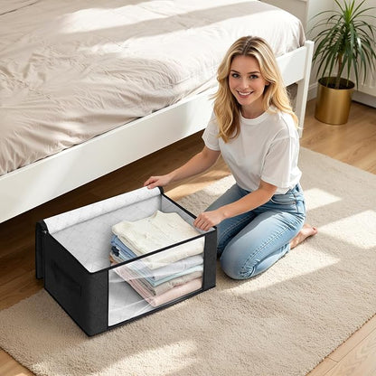 Fab totes 35L Closet Organizers and Storage, Foldable Under Bed Storage Containers, Storage bags for Organizing Bedroom, Closet, Clothing,Organization with Handle (6 Pack,Black)