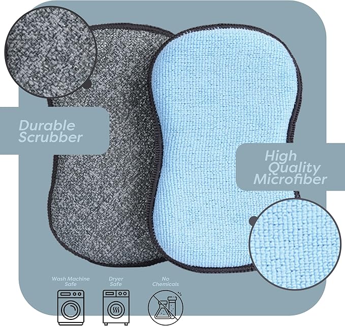 Multi-Purpose Scrub Sponges for Kitchen By Scrub- it - Non-Scratch Microfiber Sponge Along with Heavy Duty Scouring Power - Effortless Cleaning of Dishes, Pots and Pans All at Once(6 Pack, Large)