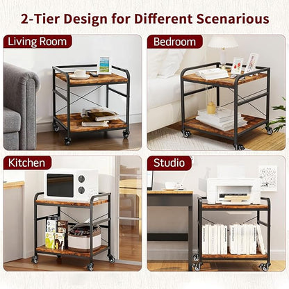 TFK 2 Tier Large Printer Stand with Storage, 20 x 20 Inch Under Desk Printer Table with Adjustable Shelf, Rolling Printers Cart for Home Office, Fits Fax /3D Printer/Scanner, Brown