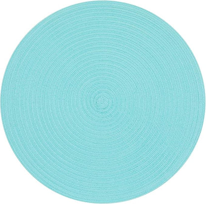 SHACOS Round Placemats Set of 4 Washable 15 inch Round Table Mats Cotton Polyester Woven Braided Place Mats for Dining Table Wedding Party Decor (Aqua, 4)