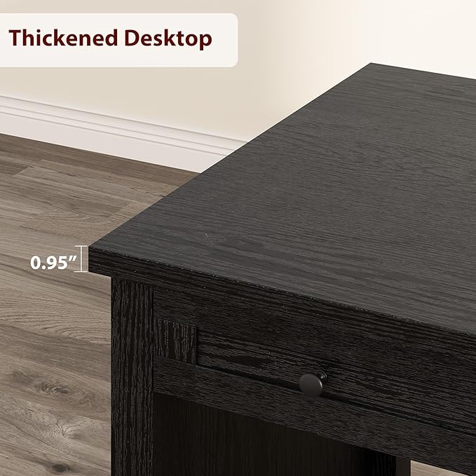 53.5" Farmhouse Home Office Desk with File Cabinet, Wooden Executive Desk with Power Outlet, Work Desk with Drawers, Traditional Wood Desk for Home and Office, Black
