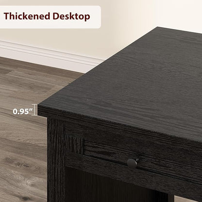 53.5" Farmhouse Home Office Desk with File Cabinet, Wooden Executive Desk with Power Outlet, Work Desk with Drawers, Traditional Wood Desk for Home and Office, Black