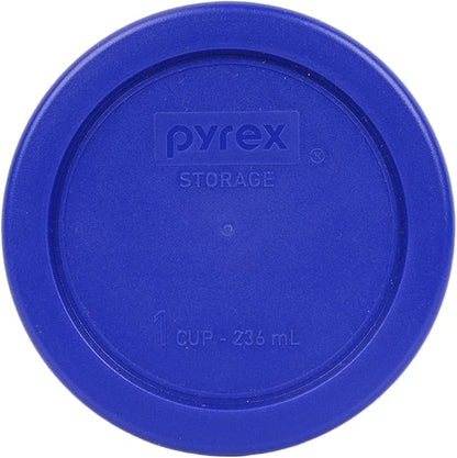 Pyrex (2) 7202-PC 1-Cup Cadet Blue, (2) 7200-PC 2-Cup Dark Blue, (2) 7201-PC 4-Cup Cadet Blue and (1) 7402-PC 6/7-Cup Dark Blue Lids - Made in USA
