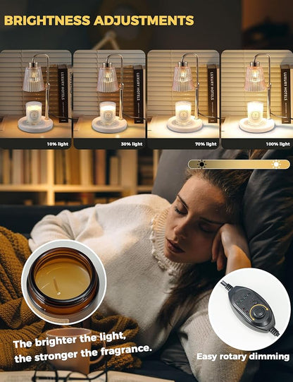 GODONLIF Candle Warmer Lamp with Timer Dimmable, Birthday Gifts for Women Mom, House Warming Gifts New Home Decor, Wax Melt Warmer for Jar Candles with 2 Bulbs, White Marble Base
