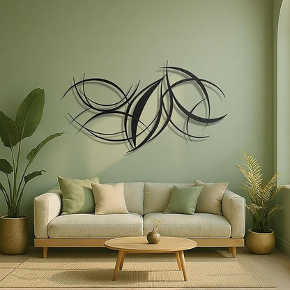pluviart Modern Abstract Metal Wall Art – Black Curved Lines Sculpture for Living Room, Bedroom or Office – Large 3D Contemporary Home Decor – Minimalist Iron Wall Accent (30”x17”)