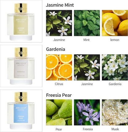 Airkeep Reed Diffuser Set of 3, Jasmine Mint Gardenia Freesia Pear Oil Reed Diffusers for Bedroom Living Room Office Aromatherapy Oil Reed Diffuser for Gift 50ml x 3