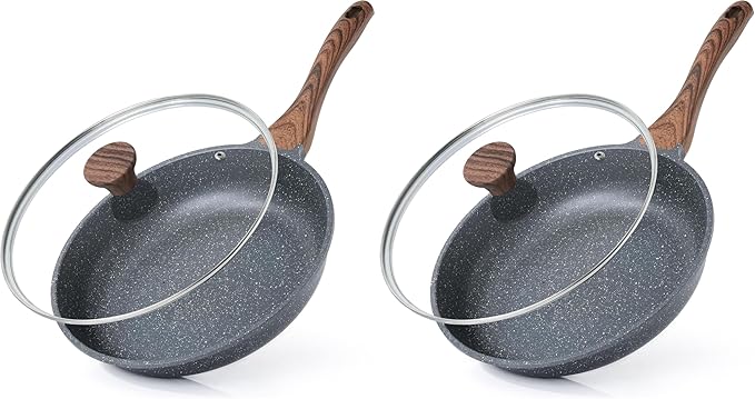 SENSARTE Nonstick Frying Pan Skillet with Lid, Omelet Pan with Cover, Healthy Egg Pan Chef's Pan, Kitchen Cooking Pan, PFOA Free (8inch + Glass Lid) (Pack of 2)