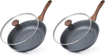 SENSARTE Nonstick Frying Pan Skillet with Lid, Omelet Pan with Cover, Healthy Egg Pan Chef's Pan, Kitchen Cooking Pan, PFOA Free (8inch + Glass Lid) (Pack of 2)