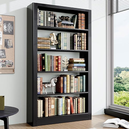 Metal Bookshelf, 5 Tier Black Bookcase with Adjustable Storage Shelves, 69" Tall Book Shelf for Home Office, Bedroom, Library, Living Room, Easy to Assemble