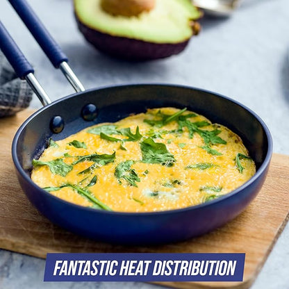 Blue Diamond Mini Egg Frying Pan Skillet, Diamond Infused Healthy Ceramic Nonstick, PFAS and PFOA-Free, Dishwasher and Oven Safe, Even Heating, Metal Utensil Safe, Warp Control Base, Blue