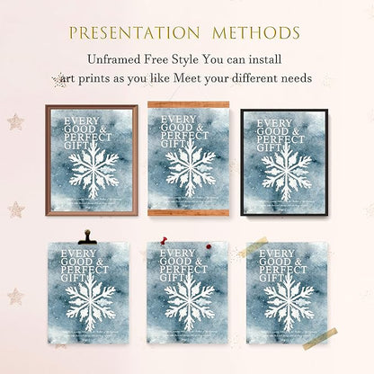 LARTSFRO Christmas Winter Gifts Wall Art Decor Posters, Christmas Snowflakes Christian Room Bathroom Bedroom Dorm Wall Art Decor Aesthetic for College Teen Girls Gifts, Inspirational Bible Verses Winter Wall Decor, 10x8 Inch Set of 4 Pcs Christmas Pict...