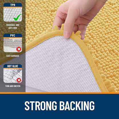 OLANLY Large Bathroom Rugs 47x32, Extra Soft Absorbent Chenille Bath Rugs, Rubber Backing Quick Dry, Machine Washable Bath Mats for Bathroom Floor, Tub and Shower, Home Decor Accessories, Yellow