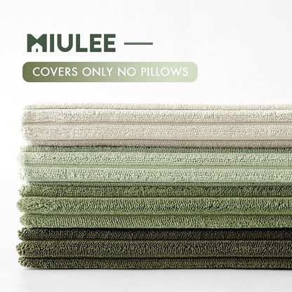 MIULEE Boho Farmhouse Throw Pillow Covers 20x20 Inch Set of 4 Mordern Neutral Green Cushion Covers Soft Corduroy Nordic Home Decor for Spring Couch Bed Sofa Living Room Green-White