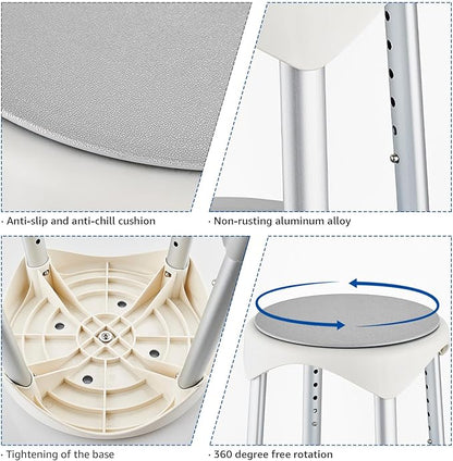 Shower Chair Stool for Inside Shower, Small Corner Plastic Stool for Shower 300 Lb,360° Swivel Bath Shower Seat for Seniors Adults Sitting, Adjustable Bathtub Stool with Storage Tray (Gray)