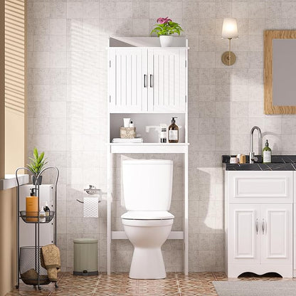 VEIKOU Over The Toilet Storage Cabinet, Bathroom Cabinet, Freestanding Over The Toilet Storage/Adjustable Shelf Rack, White