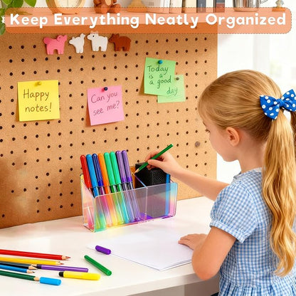 Magnetic Dry Erase Marker Holder - Non-Slip Acrylic Pen Organizer with Powerful Magnets for Whiteboard, Refrigerator, Office Desk, Classroom Supplies & Home Organization-colorful