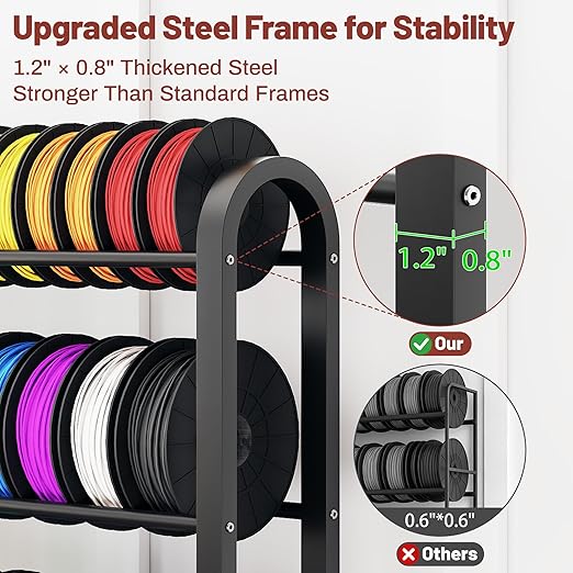 7-Tier 3D Printer Filament Storage Rack with Wheels, Heavy Duty Adjustable Metal Shelf Holds 80 Spools, Tall Mobile Filament Organizer with Hooks for 3D Printing Business & Workshop