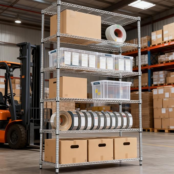 M MZG 2100LBS 47.2" W 6 Tiers Shelf Storage Shelves Metal Shelving Unit Heavy Duty Garage Shelving Adjustable Wire Shelves for Pantry,Kitchen,Garage,Basement,Chrome 17.7" D x 47.2" W x 82.4" H