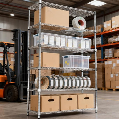 M MZG 2100LBS 47.2" W 6 Tiers Shelf Storage Shelves Metal Shelving Unit Heavy Duty Garage Shelving Adjustable Wire Shelves for Pantry,Kitchen,Garage,Basement,Chrome 17.7" D x 47.2" W x 82.4" H