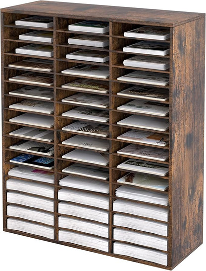 EasyPAG Wooden Literature Organizer with Adjustable Shelves, 48 Compartments Office Paper Organizer Storage 24000 Sheets Letter Size Paper, Student Mailbox for Classroom, Archaize