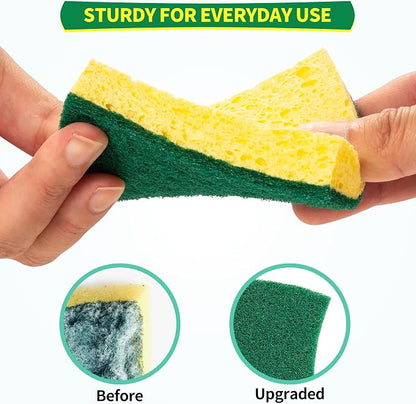 Heavy Duty Scrub Sponge 24 Pack, Eco Cellulose Kitchen Dish Sponge Multipurpose Ergonomic for Washing Dishes, Uncoated Cookware & Household Cleaning.