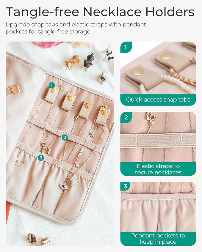 BAGSMART Travel Jewelry Organizer Roll Foldable Jewelry Case for Journey-Rings, Necklaces, Bracelets, Earrings, Smokey Blue