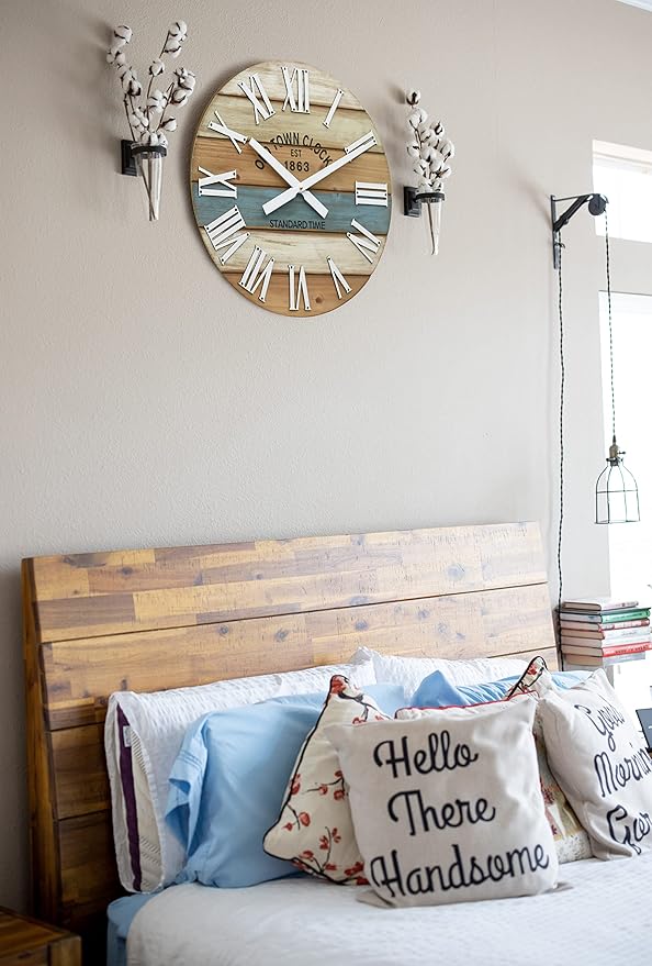 Oldtown Clocks 18" Wooden Multi-Color Maritime Coastal Beach Large Roman Wall Clock (Blue, 18 inch)