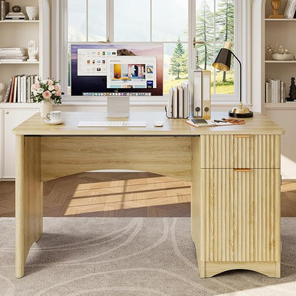 Bestier 47 inch Computer Desk with Drawer, Office Desk with File Cabinet, Modern Executive Desk Adjustable Shelves for Home Office Bedroom Study, Natual Oak