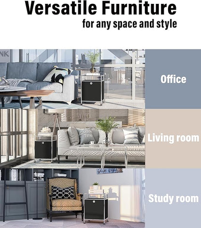 Simplink Matte Storage Cart with Flap Door, Large Capacity Storage Cart with Detachable Wheels, DIY Modern Home Furnishing, Great for Home, Office, Bedroom, Kitchen (Black)