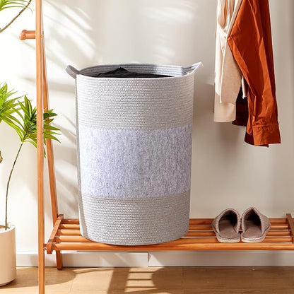 90L Jumbo Laundry Hamper,17" x 17" x 24" Extra Large Woven Laundry Basket for Blanket Storage, Tall Baby Nursery Hamper for Toys in Bedroom,Living Room Grey