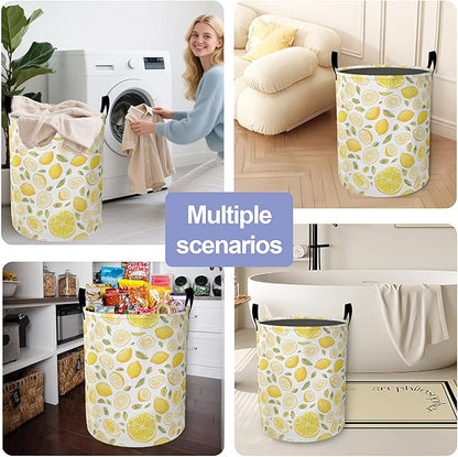 Yellow Lemon Laundry Hamper Large Canvas Fabric Lightweight Storage Basket/Dirty Clothes Collapsible Waterproof for College Dorms, Boys and Girls Bedroom,Bathroom