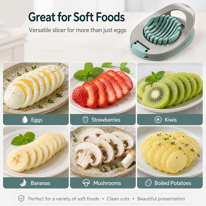 Egg Slicer for Boiled Eggs Strawberry Cutter with Stainless Steel Wire （Green）
