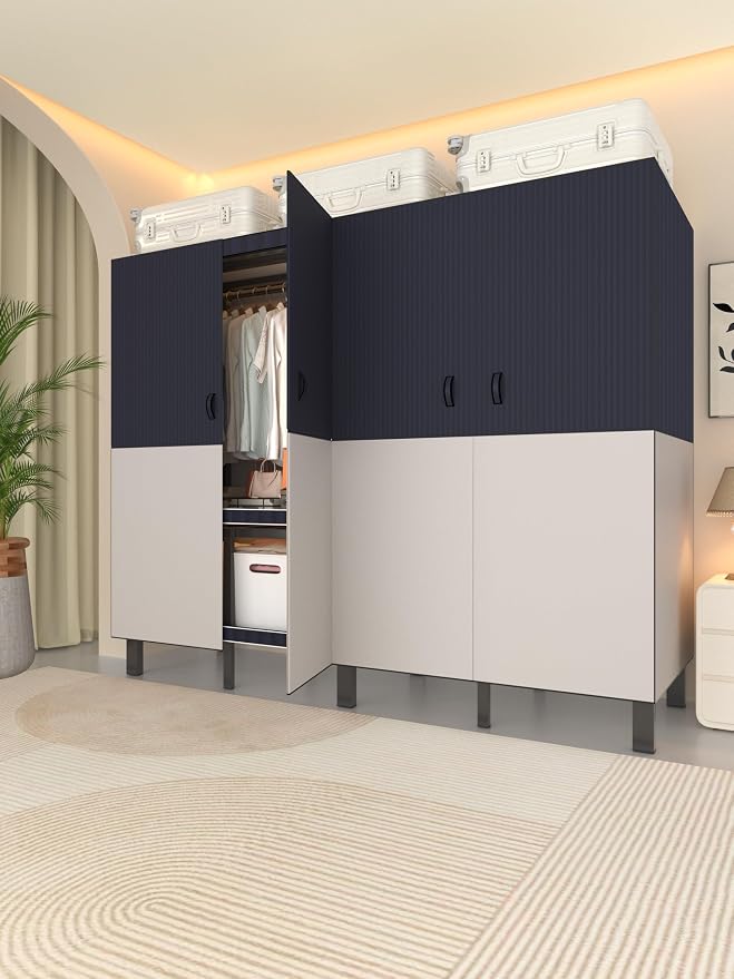 Foldable Portable Wardrobe Closet with Magnetic Doors & Cover, Heavy Duty Covered Clothes Rack with Hanging Clothing Rod, Metal Frame Standing Alone Closet for Bedroom (Door Design C, 49.2IN/125CM)