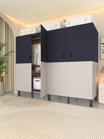 Foldable Portable Wardrobe Closet with Magnetic Doors & Cover, Heavy Duty Covered Clothes Rack with Hanging Clothing Rod, Metal Frame Standing Alone Closet for Bedroom (Door Design C, 49.2IN/125CM)