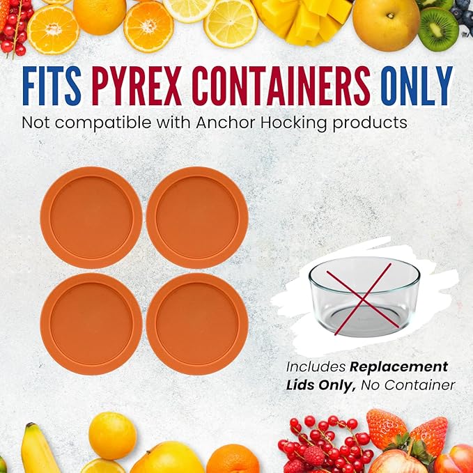 Replacement Lid for Pyrex 6" Storage Plastic Cover 4 Cup Bowl 7201-PC Orange (4-Pack)