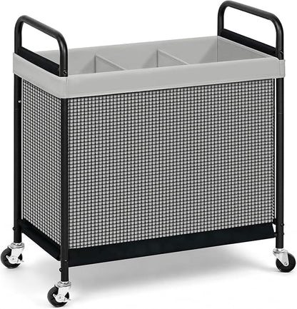 STORAGE MANIAC Rolling Laundry Hamper with Wheels 3-Section Laundry Sorter Rolling Laundrys Basket on Wheels with Removable Bag Clothes Hamper Laundrys Organizer Cart Bathroom Bedroom 120L Grey