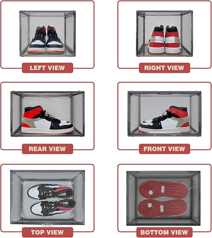 Large Shoe Organizer for Closet Clear Storage Box Sturdy Plastic Stackable Shoe Rack Sneaker Display Case with Magnetic Lids, 1 Pack Size 13