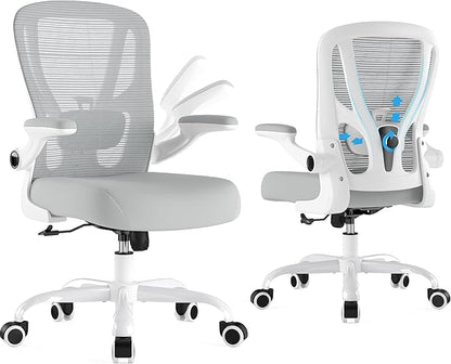 Office Chair Ergonomic Desk Chair - Mesh Computer Chair Breathable Task Chair with Wheels Adjustable Lumbar Support Home Desk Office Chairs Flip up Armrest Executive Rolling Swivel White