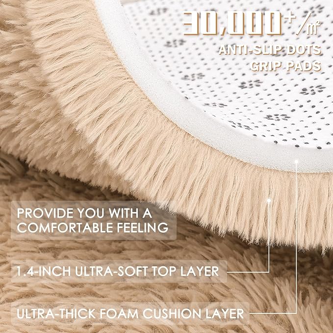 OLANLY 4x4 Machine Washable Accent Rug, Soft Fluffy Shaggy Area Rug for Bedroom, Living Room, Indoor Floor Carpet for Kids, Nursery, Home Decor, Beige