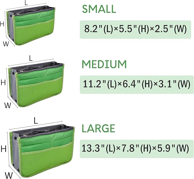 Vercord Purse Organizer Insert for Handbags Bag Organizers Inside Tote Pocketbook Women Nurse Nylon 13 Pockets Green Small
