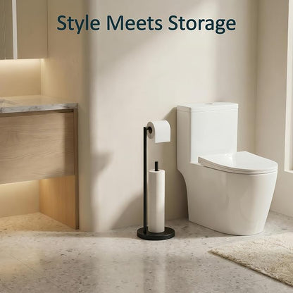 FORIOUS Toilet Paper Holder Stand, Modern Freestanding Tissue Roll Holder for Bathroom, Durable SUS 304 Stainless Steel and Weighted Base Toilet Paper Stand, Storage for 4 Rolls, Matte Black