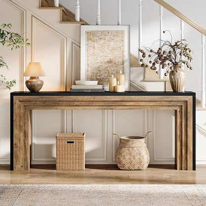 Tribesigns 70.9-Inch Long Console Table, Farmhouse Narrow Wooden Sofa Table Behind The Couch for Living Room, Entryway, Hallway, Foyer, Black + Brown