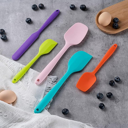 Silicone Spatula Set, 5 Piece Food Grade Rubber Spatulas for Baking, Cooking, and Mixing High Heat Resistant Non Stick Dishwasher Safe BPA-Free (Macaron blue)