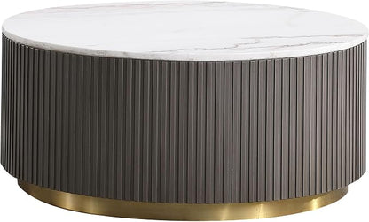 Coaster Home Furnishings - Jason - Wood and Metal - 2-Piece Coffee Table Set with Marble Tops, Reeded Drum Bases, and Gold Ring Accents - Living Room- Charcoal and White Marble - 710418-S2