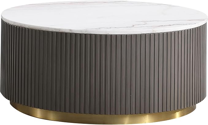 Coaster Home Furnishings - Jason - Wood and Metal - 3-Piece Coffee Table Set with Marble Tops, Reeded Drum Bases, and Gold Ring Accents - Living Room - Charcoal and White Marble - 710418-S3