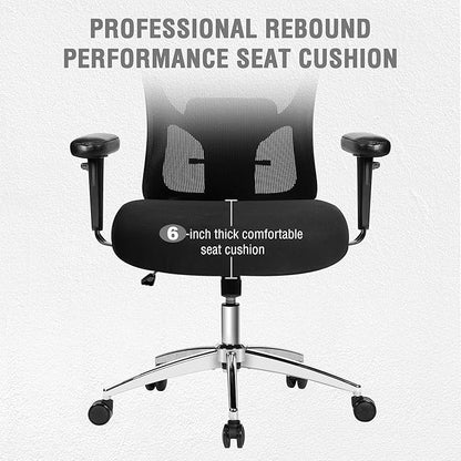 Bigroof Big and Tall Office Chair 600lbs, Heavy Duty Ergonomic Mesh Chair, Computer Executive Desk Chair with Wide Thick Seat, Adjustable Armrests, Lumbar Support