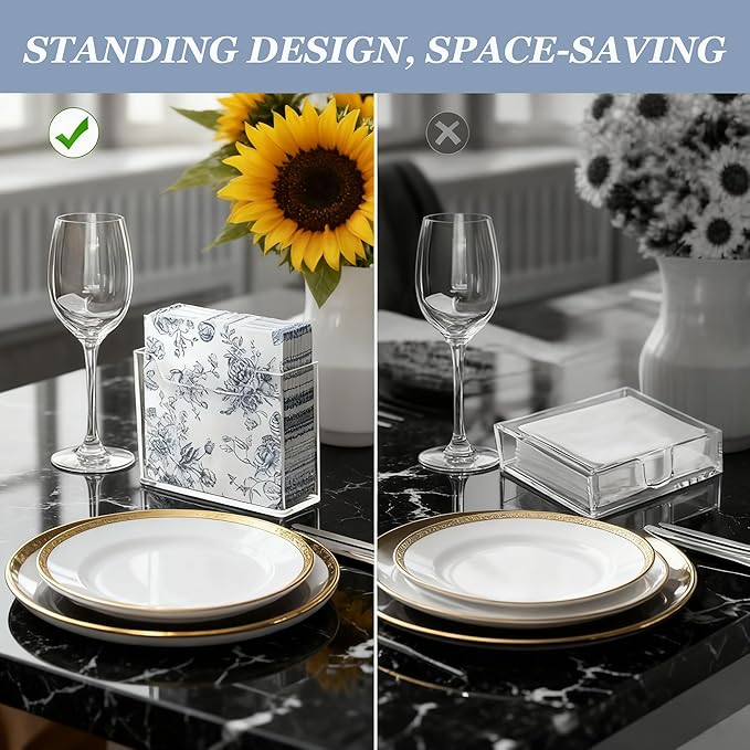 2 Pack Napkin Holder, 4MM Thicken Clear Acrylic Napkin Tissue Holder Guest Paper Towel Holder for Dining Room Bathroom Napkin Dispenser for Bar Restaurant