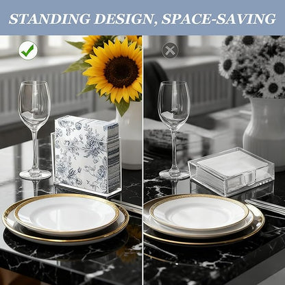 2 Pack Napkin Holder, 4MM Thicken Clear Acrylic Napkin Tissue Holder Guest Paper Towel Holder for Dining Room Bathroom Napkin Dispenser for Bar Restaurant