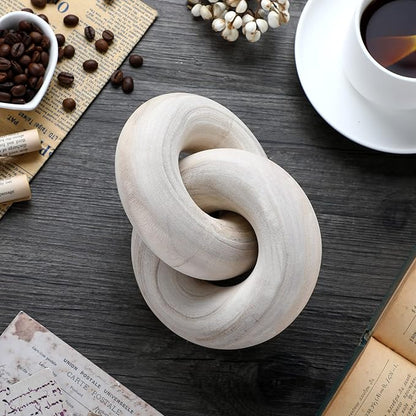 2 Link Wood Chain Link Decor Coffee Table Wooden Knot Decor Hand Carved Modern Farmhouse Ornament Boho Rustic Natural Chain Items for Home Living Room Bedroom Shelf Decorations(Wood)
